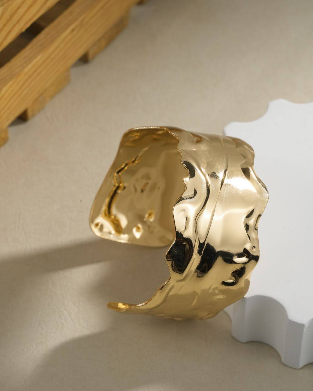 Hammered Wave Cuff Bracelet – Gold Finish