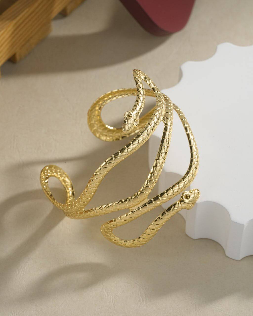 Luxe Serpent Wrap Cuff – Gold Textured Statement Bracelet