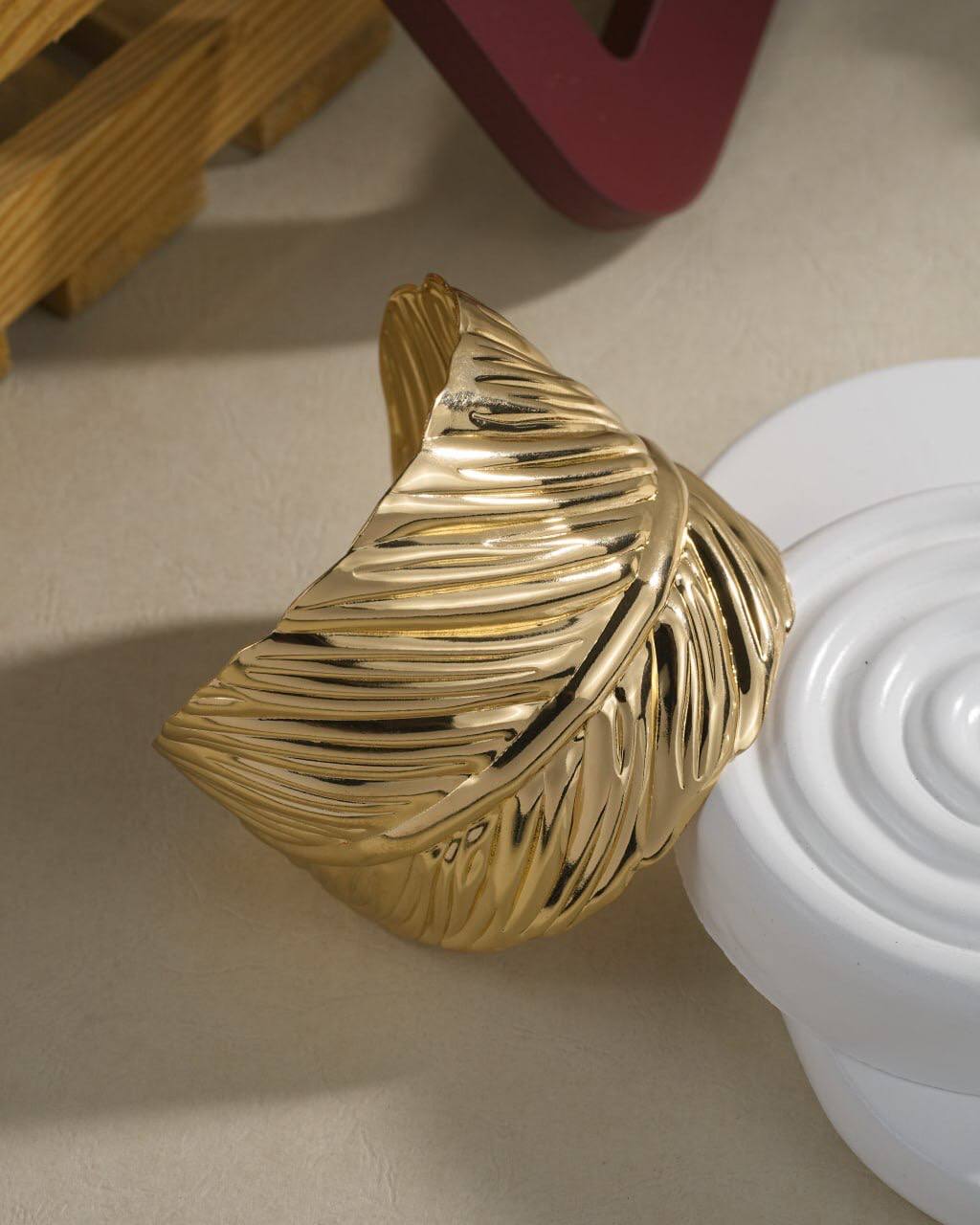 Sculpted Gold Leaf Cuff – Modern Statement Bracelet