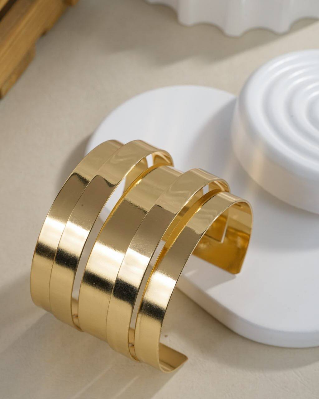 Polished Multi-Band Statement Cuff Bracelet