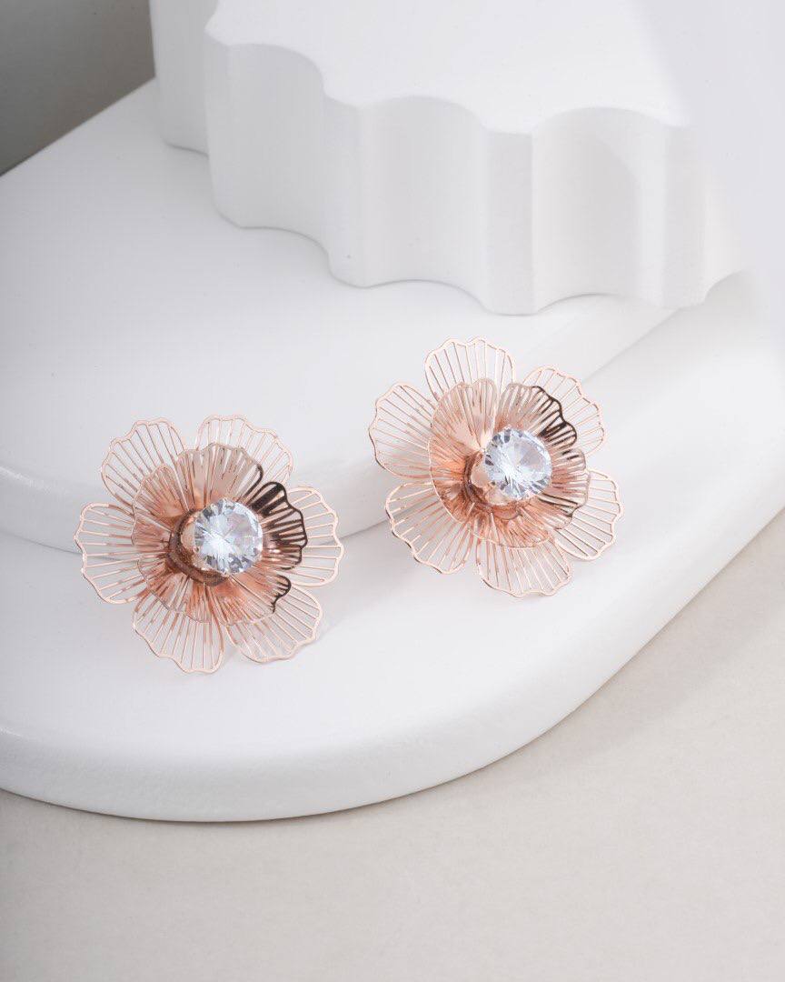 Rose Gold Crystal Flower Earrings