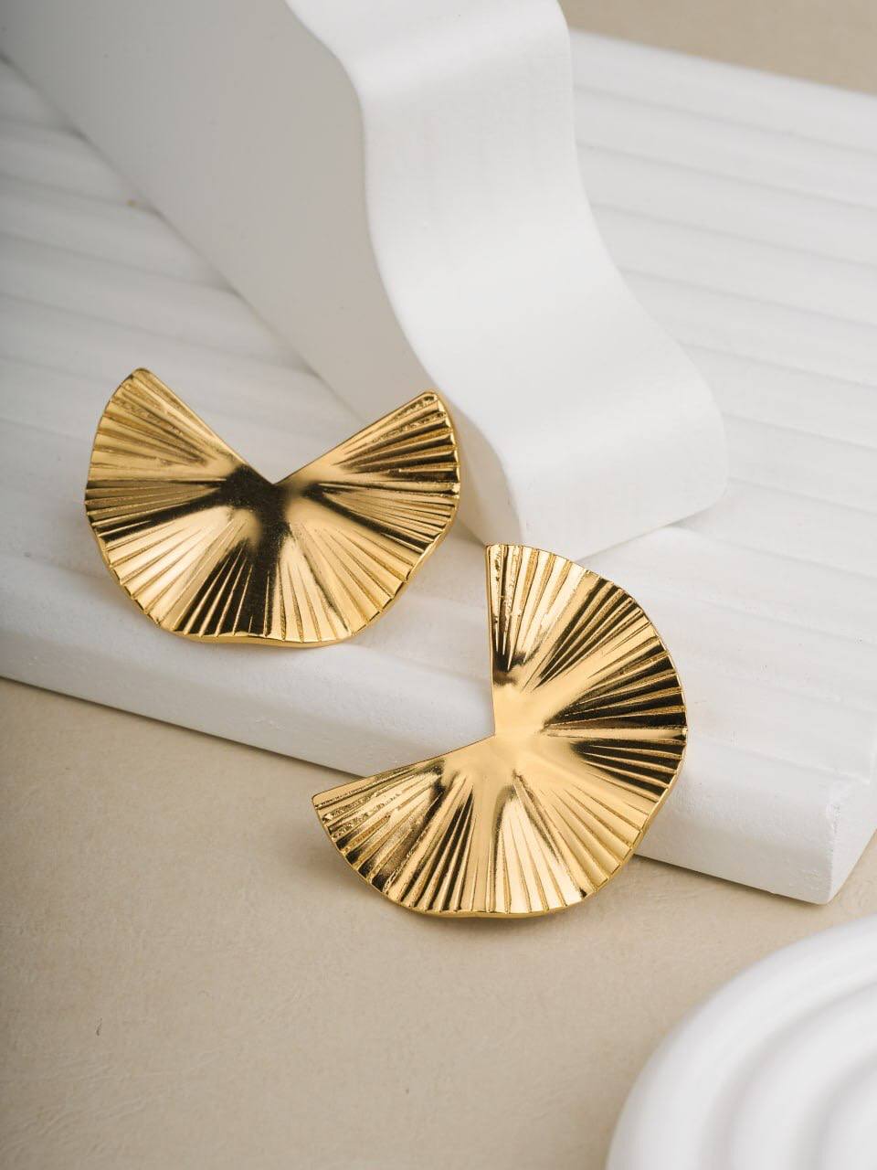 Sculpted Half-Moon Gold Studs