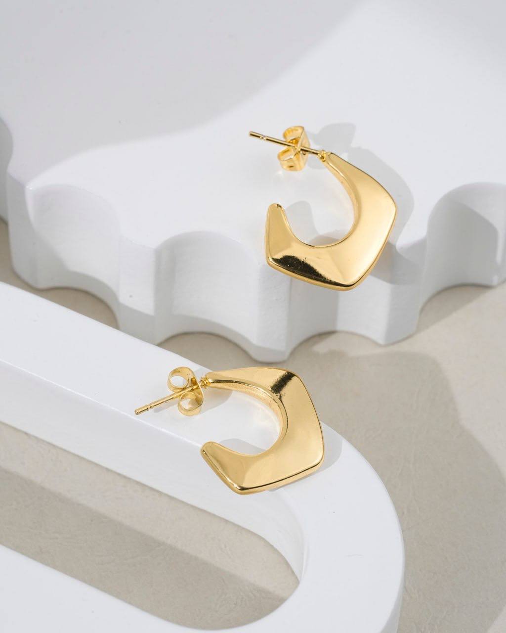 Sculpted Angular Gold Hoop Earrings