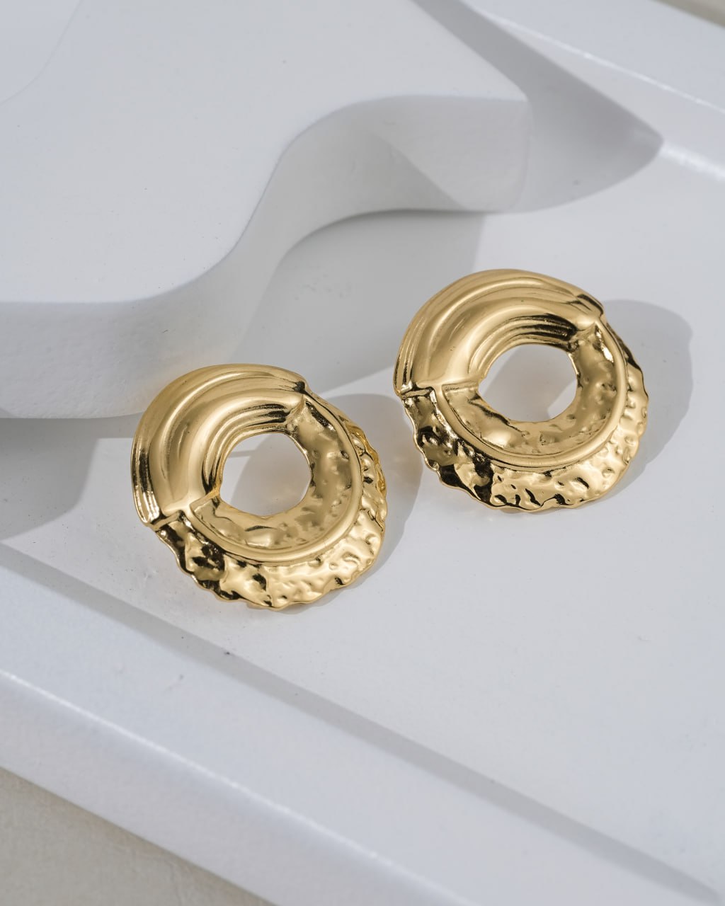 Hammered Half-Moon Circle Studs