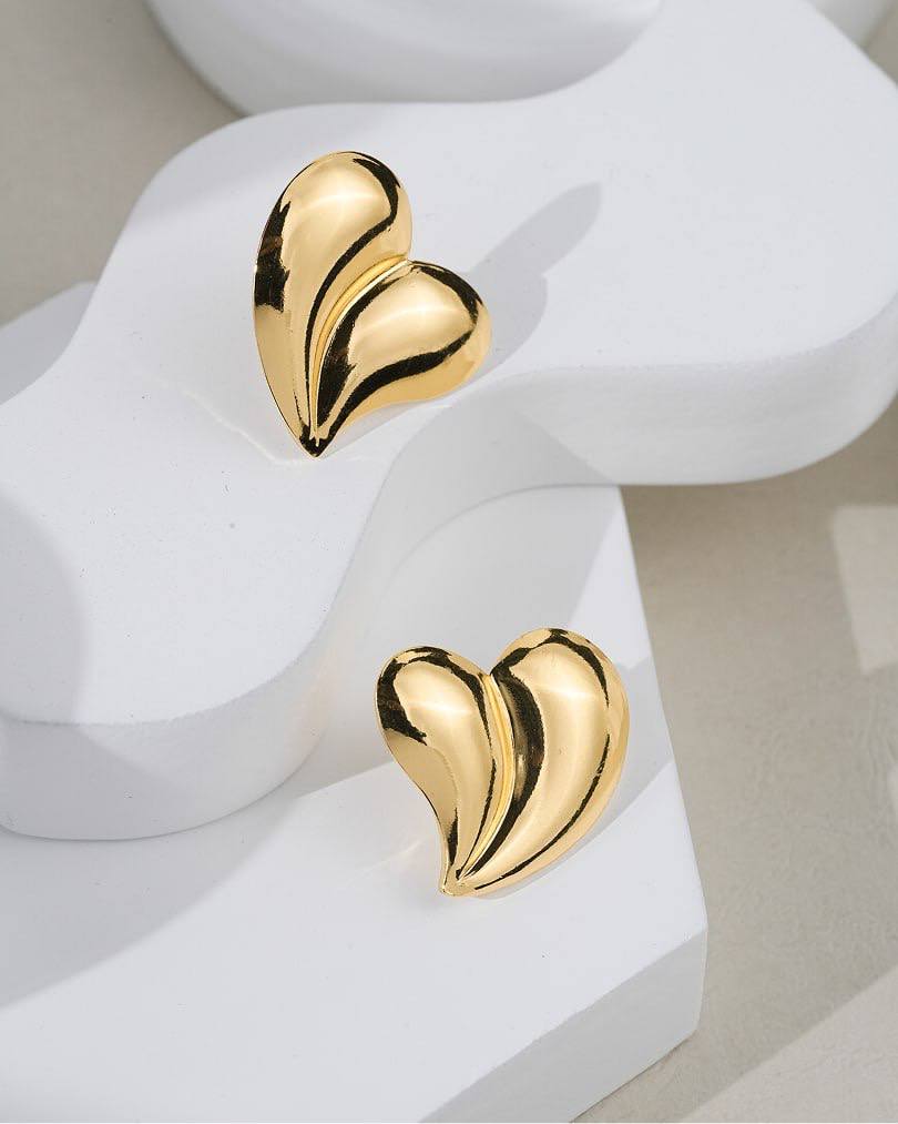 Sculpted Double-Heart Gold Earrings