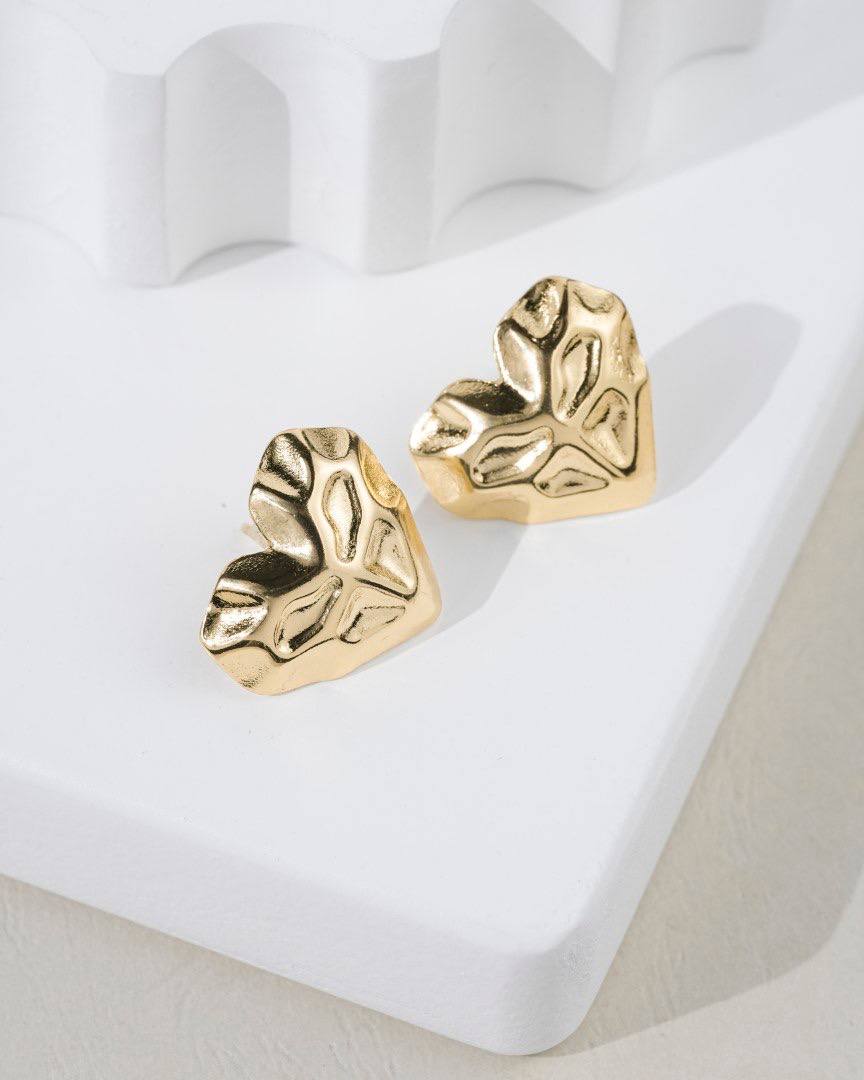 Textured Gold Heart Stud Earrings