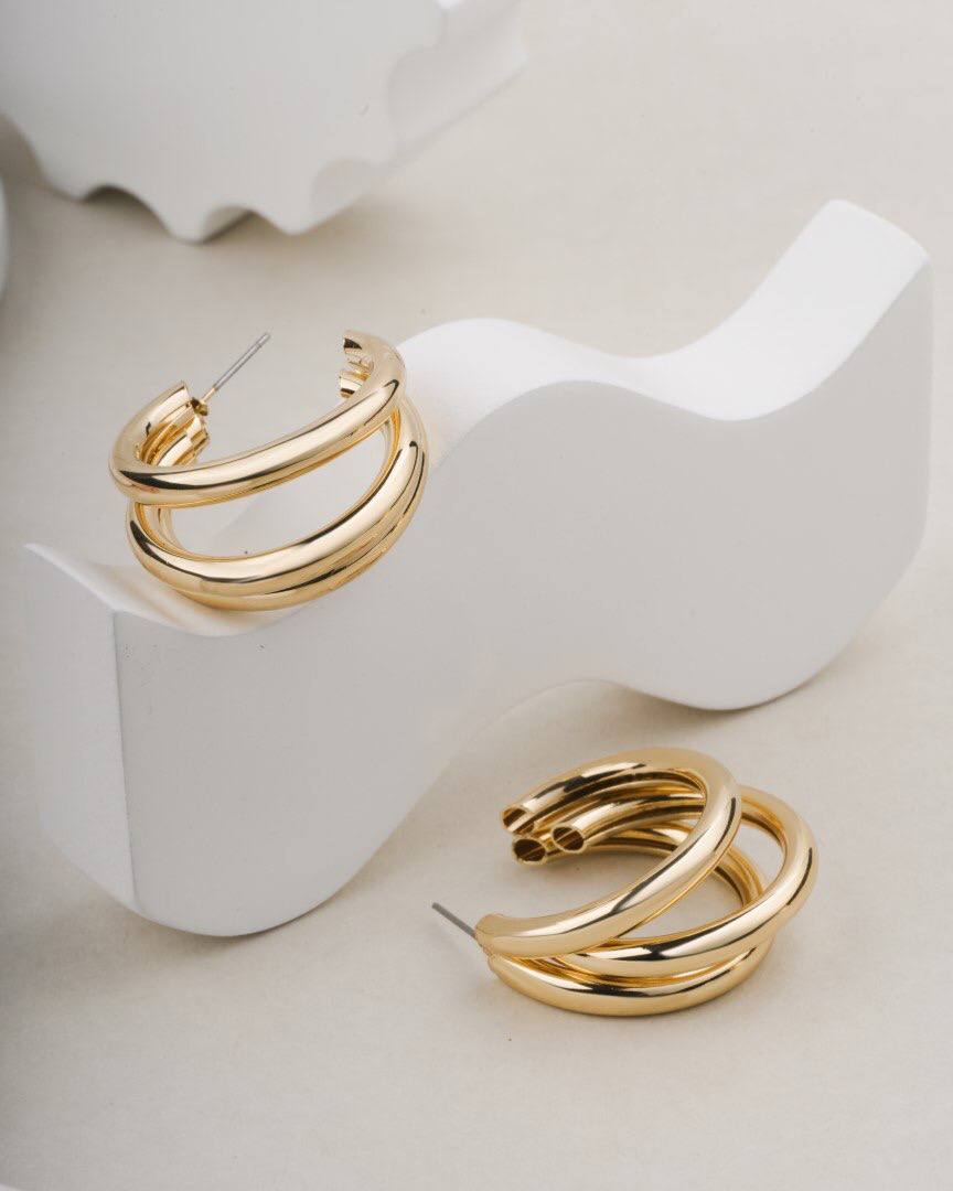 Luxe Double Band Sculpted Hoops
