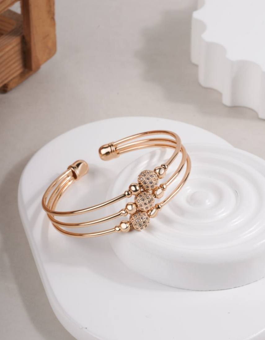 Korean Triple-Band Kada Bracelet – Gold Plated with Crystal Beads