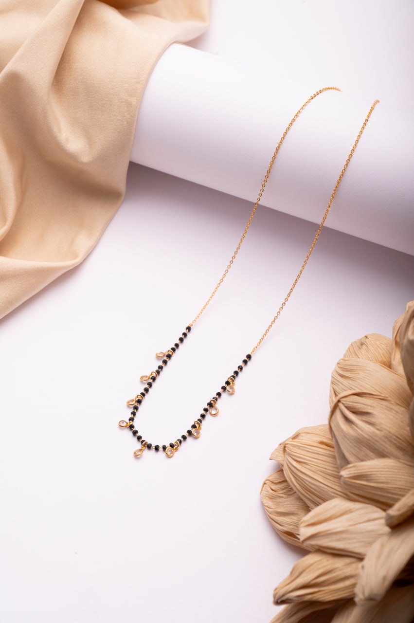 Minimalist Gold-Tone Black Bead Mangalsutra | Modern Lightweight Daily Wear Design