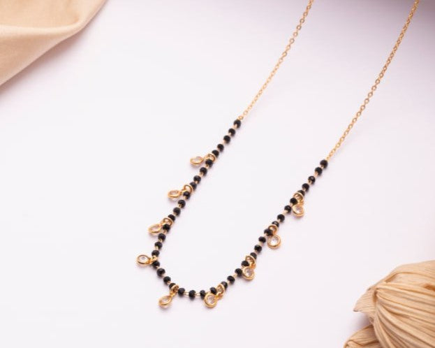 Minimalist Gold-Tone Black Bead Mangalsutra | Modern Lightweight Daily Wear Design