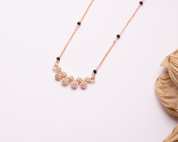 Rose Gold Finish CZ Multi Disc Mangalsutra | Minimal Black Bead Daily Wear Necklace