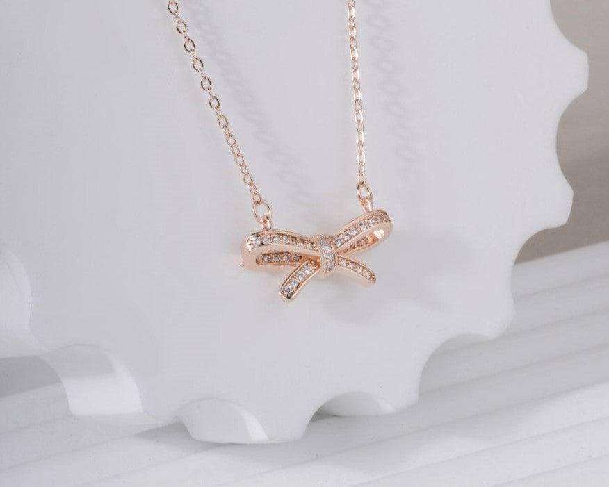 Delicate Rose Gold Bow Pendant Necklace