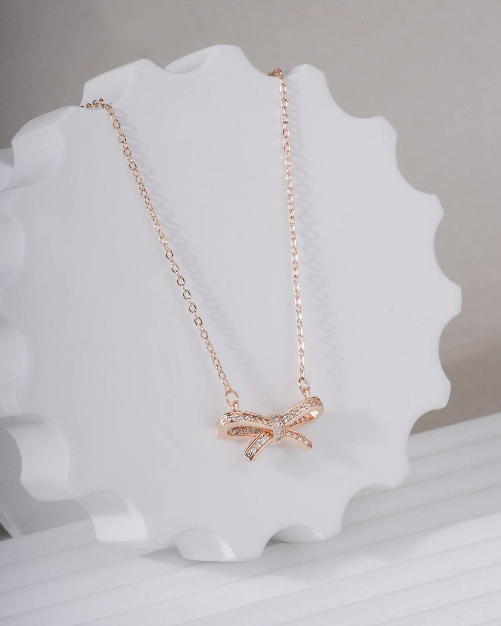 Delicate Rose Gold Bow Pendant Necklace