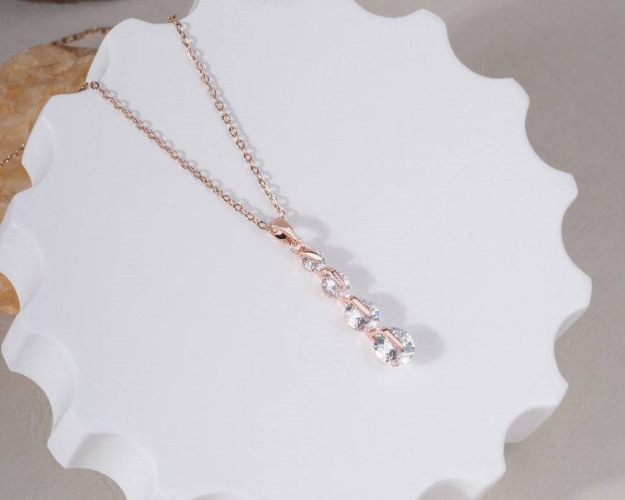 Rose Gold Vertical Crystal Drop Necklace