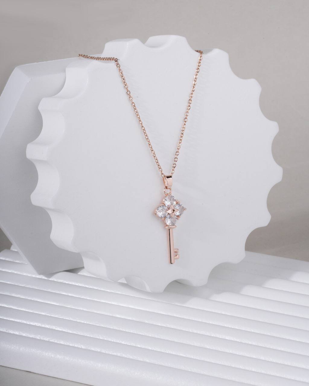 Rose Gold Key to My Heart Crystal Necklace