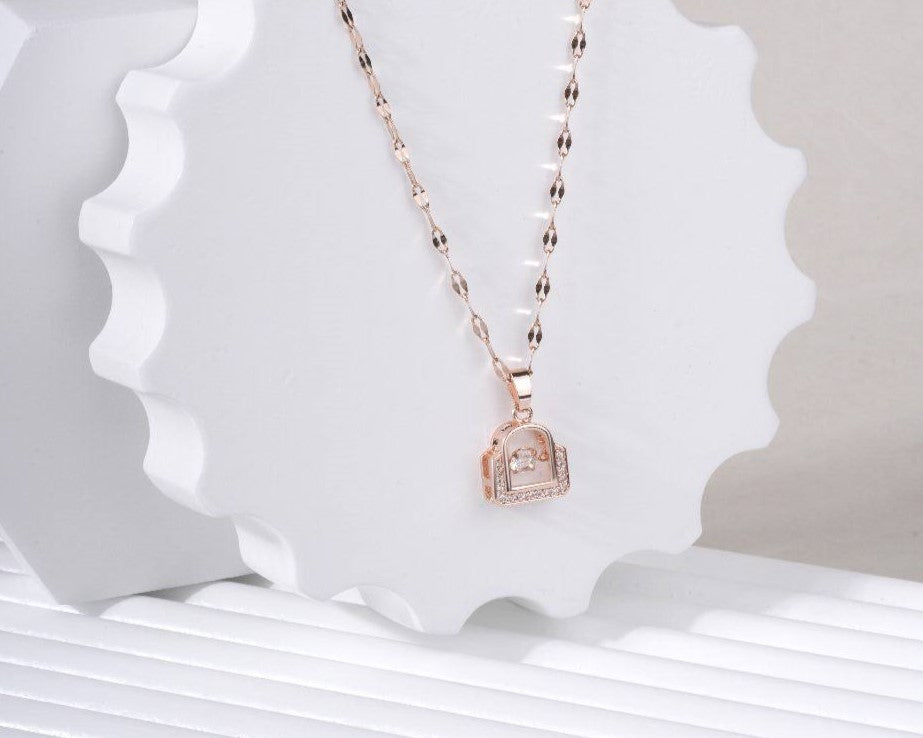 Rose Gold Arch Crystal Pendant Necklace