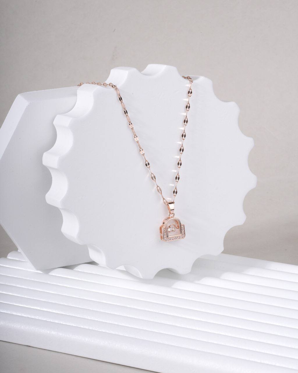 Rose Gold Arch Crystal Pendant Necklace