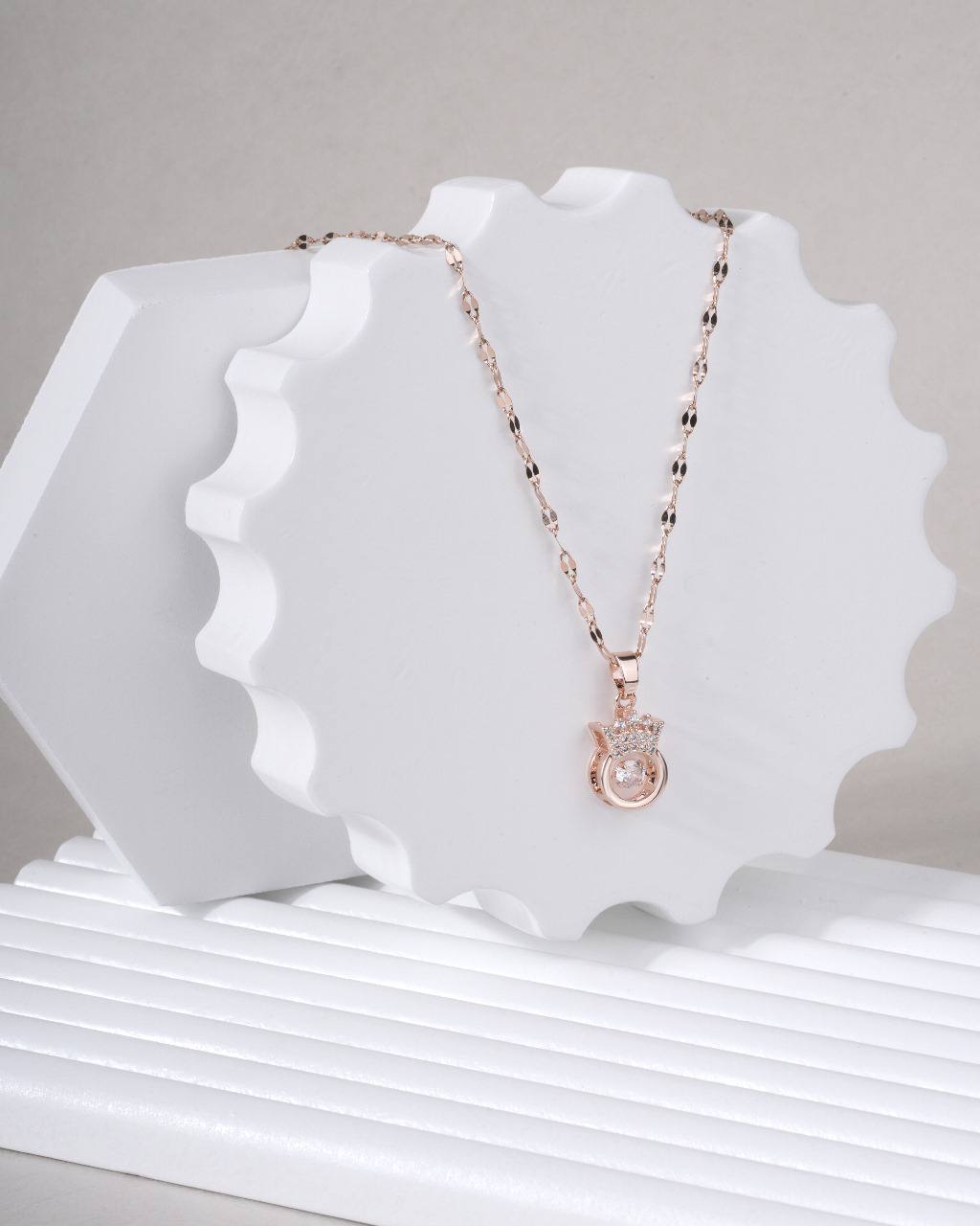 Rose Gold Crown Ring Pendant Necklace