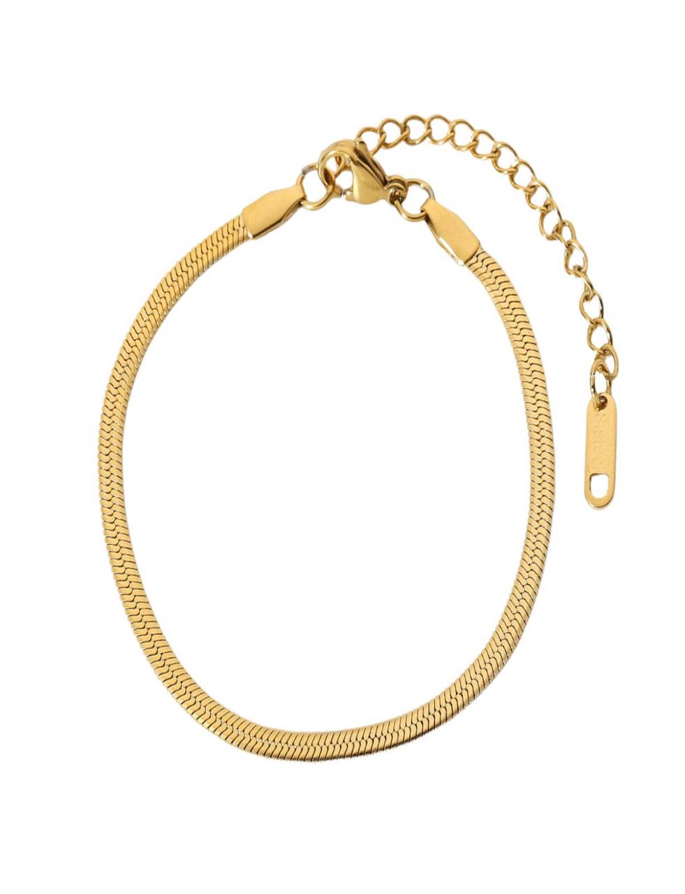 Gold Herringbone Snake Bracelet – Adjustable & Waterproof