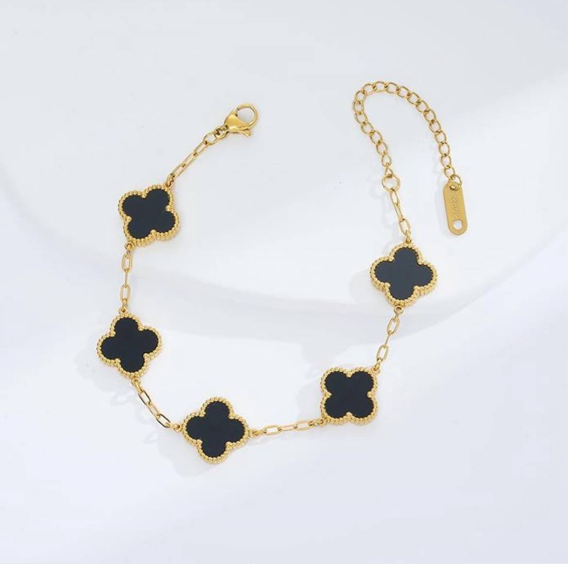 Elegant Four-Leaf Clover Bracelet in Black & Gold
