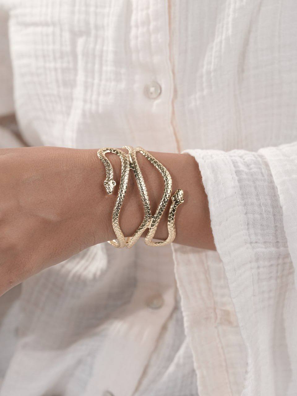 Luxe Serpent Wrap Cuff – Gold Textured Statement Bracelet