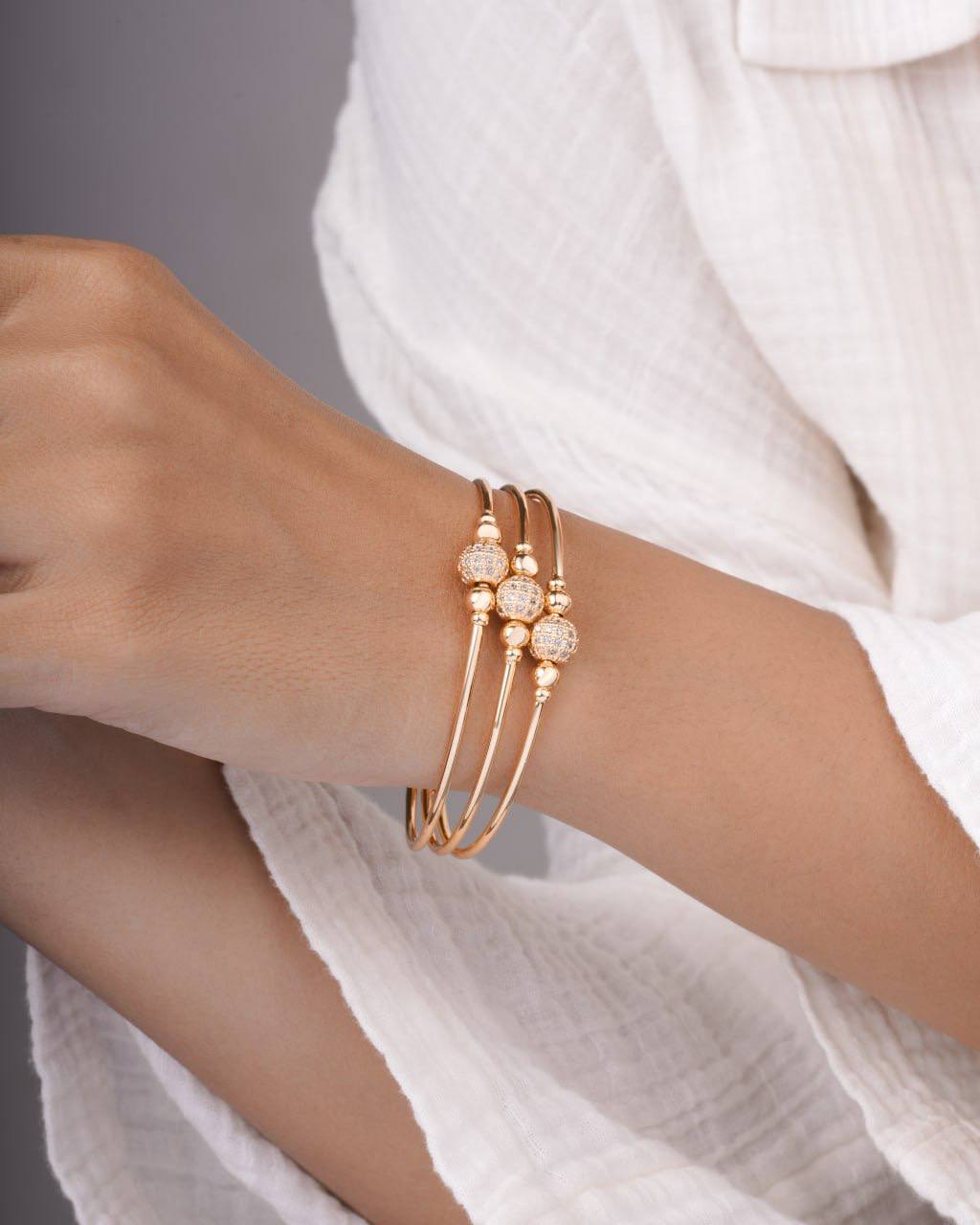 Korean Triple-Band Kada Bracelet – Gold Plated with Crystal Beads